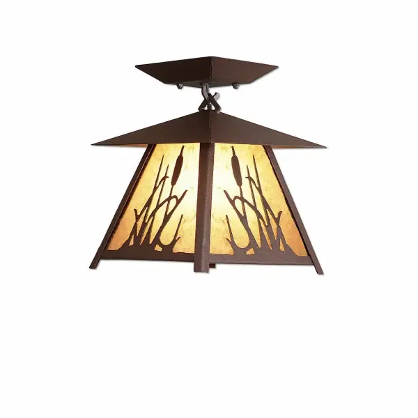 Smoky Mountain Cattails Semi-Flush Mount in Rustic Brown