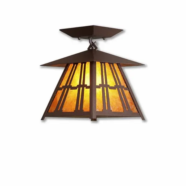 Smoky Mountain Eastlake Semi-Flush Mount in Rustic Brown