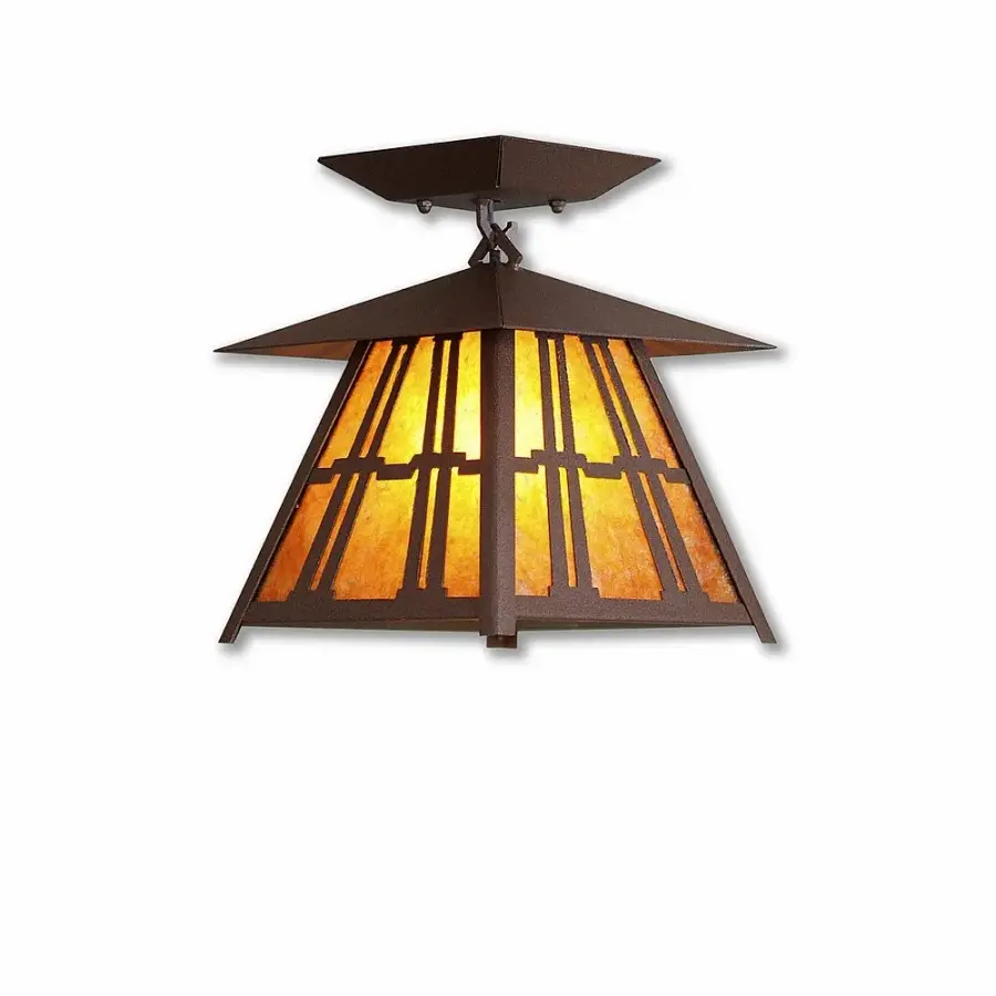 Smoky Mountain Eastlake Semi-Flush Mount in Rustic Brown