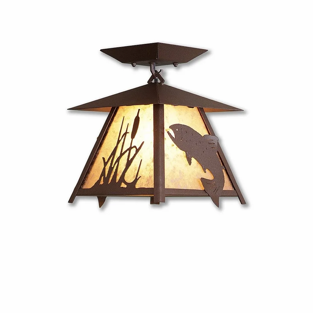 Smoky Mountain-Trout One Light Semi Flush Mount in Rustic Brown
