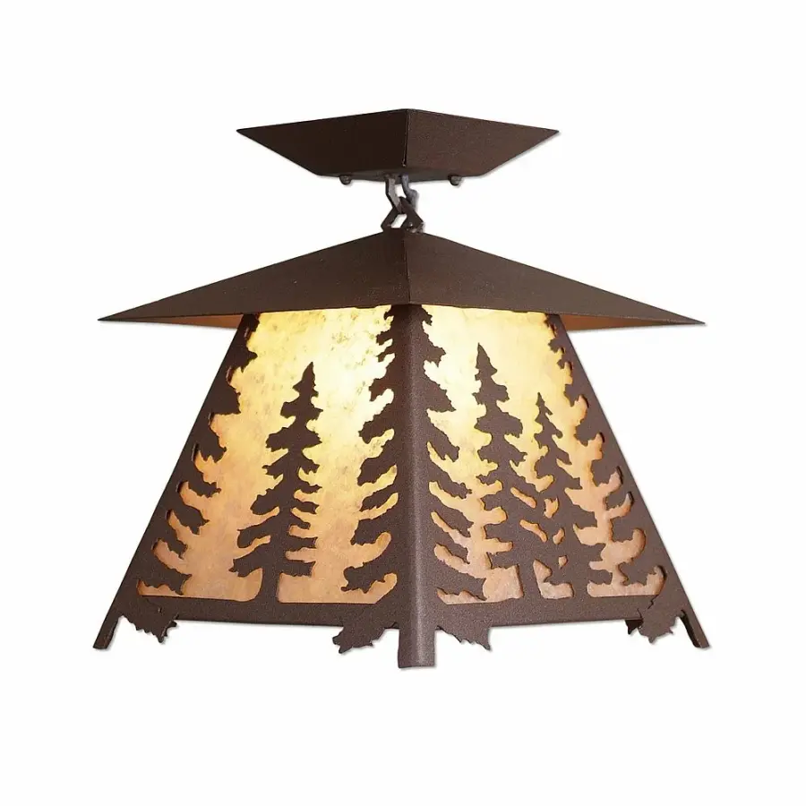 Smoky Mountain Spruce Tree Semi-Flush Mount in Rustic Brown