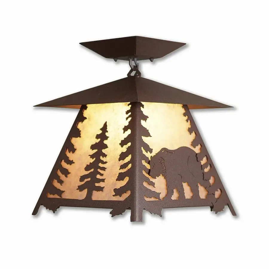 Smoky Mountain Bear Semi-Flush Mount in Rustic Brown
