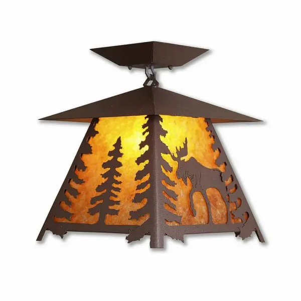 Smoky Mountain Moose Semi-Flush Mount in Rustic Brown