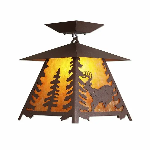 Smoky Mountain Deer Semi-Flush Mount in Rustic Brown