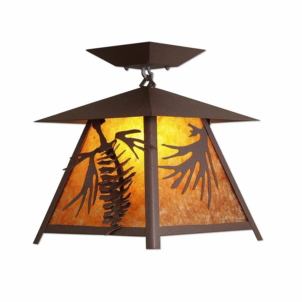 Smoky Mountain-Spruce Cone One Light Semi Flush Mount in Rustic Brown