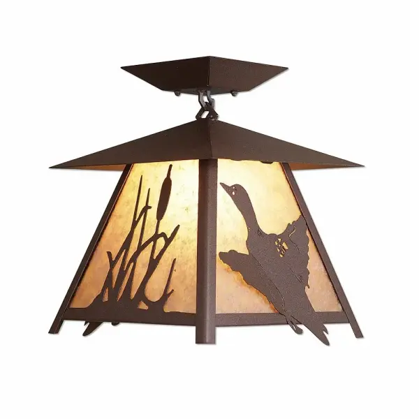 Smoky Mountain Loon Semi-Flush Mount in Rustic Brown