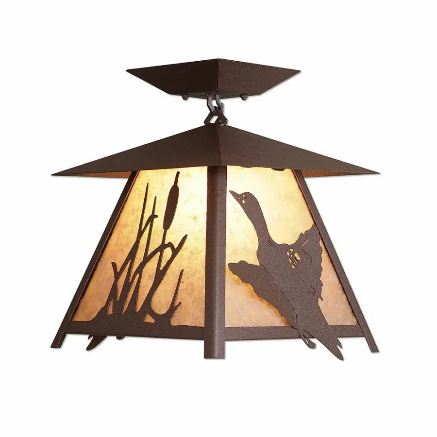Smoky Mountain Loon Semi-Flush Mount in Rustic Brown