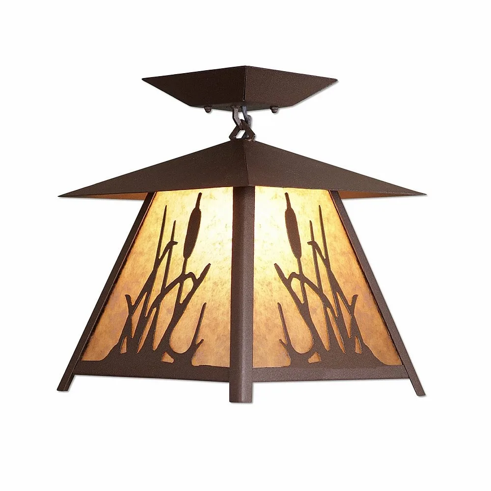 Smoky Mountain-Cattails One Light Semi Flush Mount in Rustic Brown