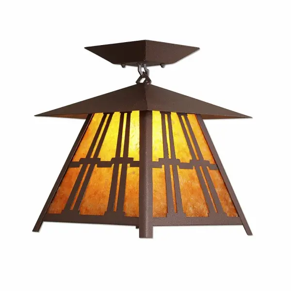 Smoky Mountain Eastlake Semi-Flush Mount in Rustic Brown