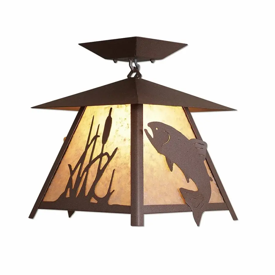 Smoky Mountain Trout Semi-Flush Mount in Rustic Brown