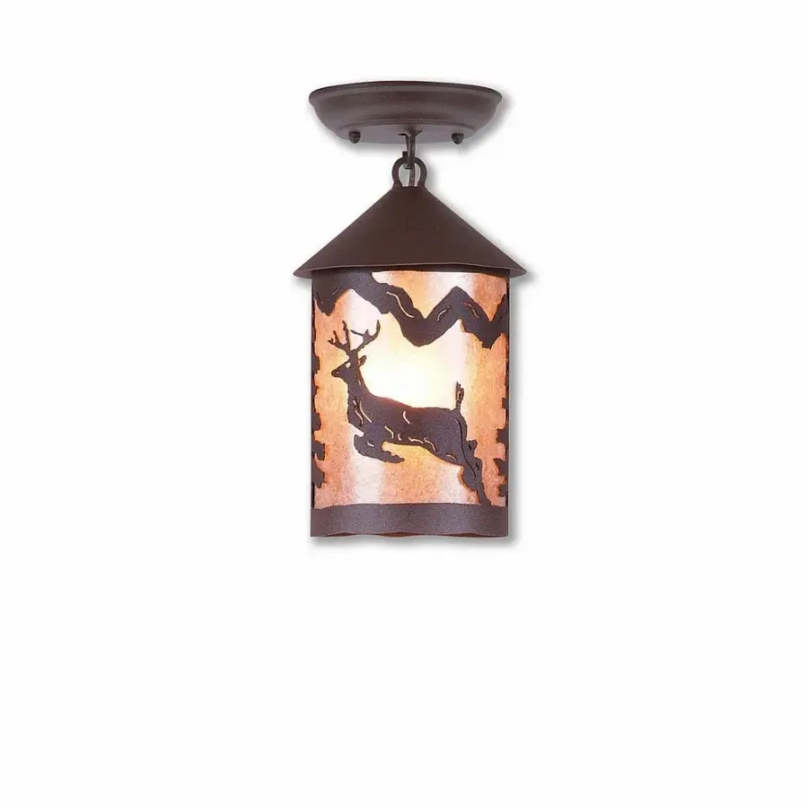 Cascade-Valley Deer Semi-Flush Mount in Rustic Brown