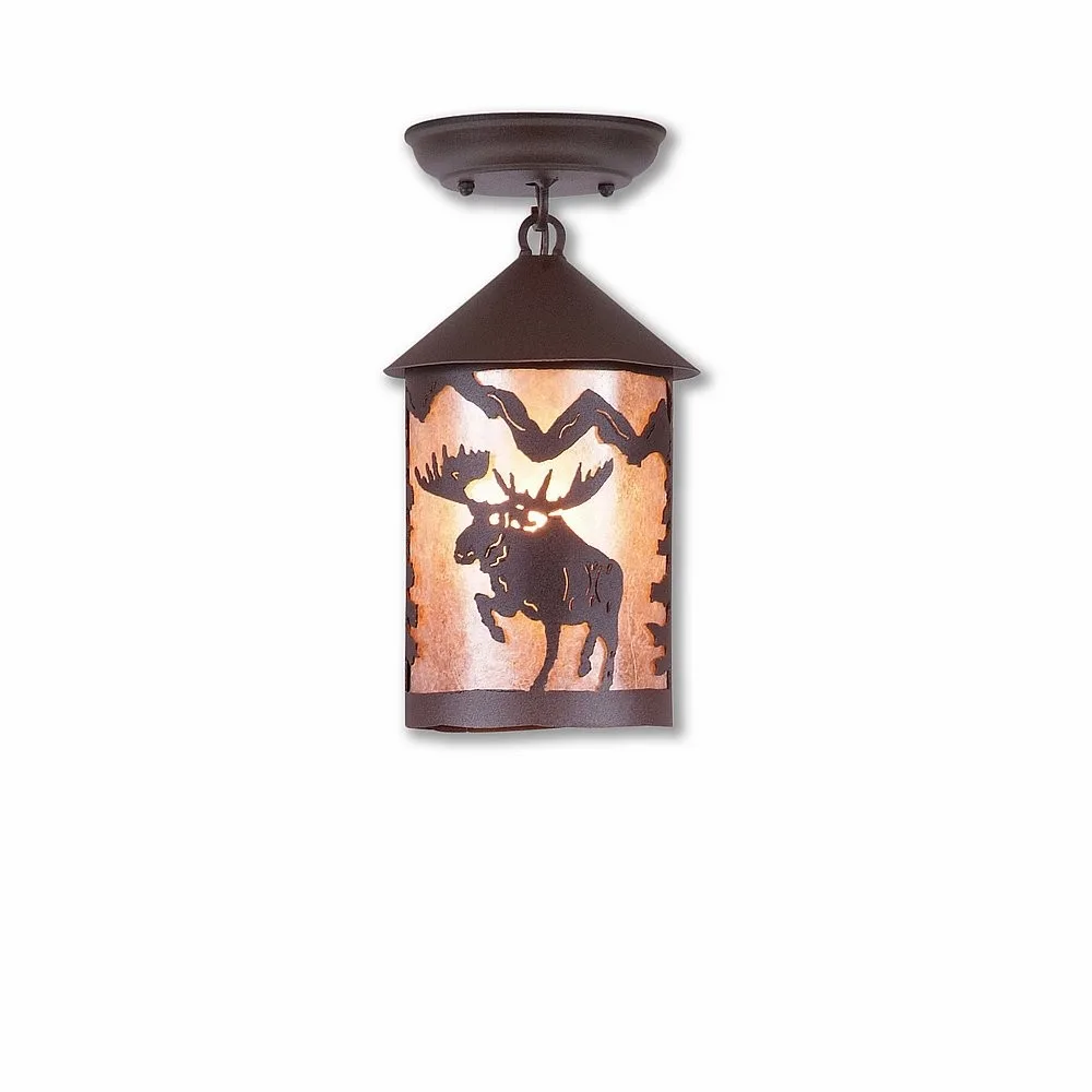 Cascade-Alaska Moose One Light Semi Flush Mount in Rustic Brown