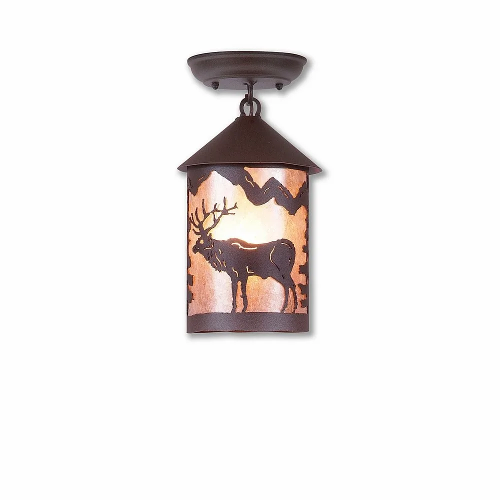 Cascade-Valley Elk One Light Semi Flush Mount in Rustic Brown