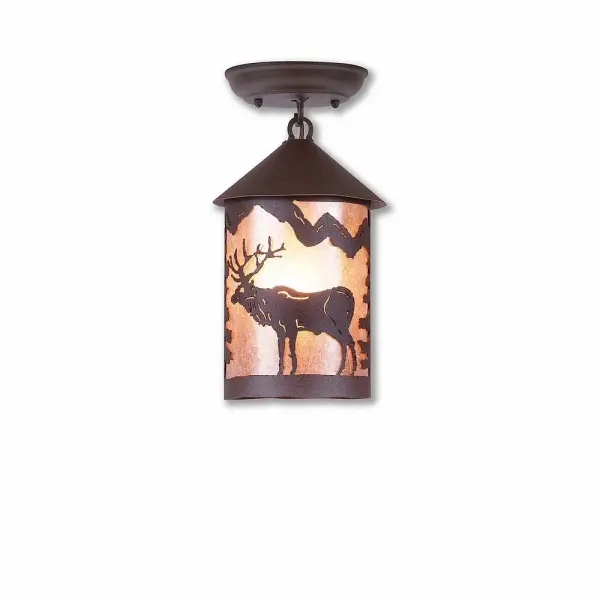 Cascade-Valley Elk Semi-Flush Mount in Rustic Brown