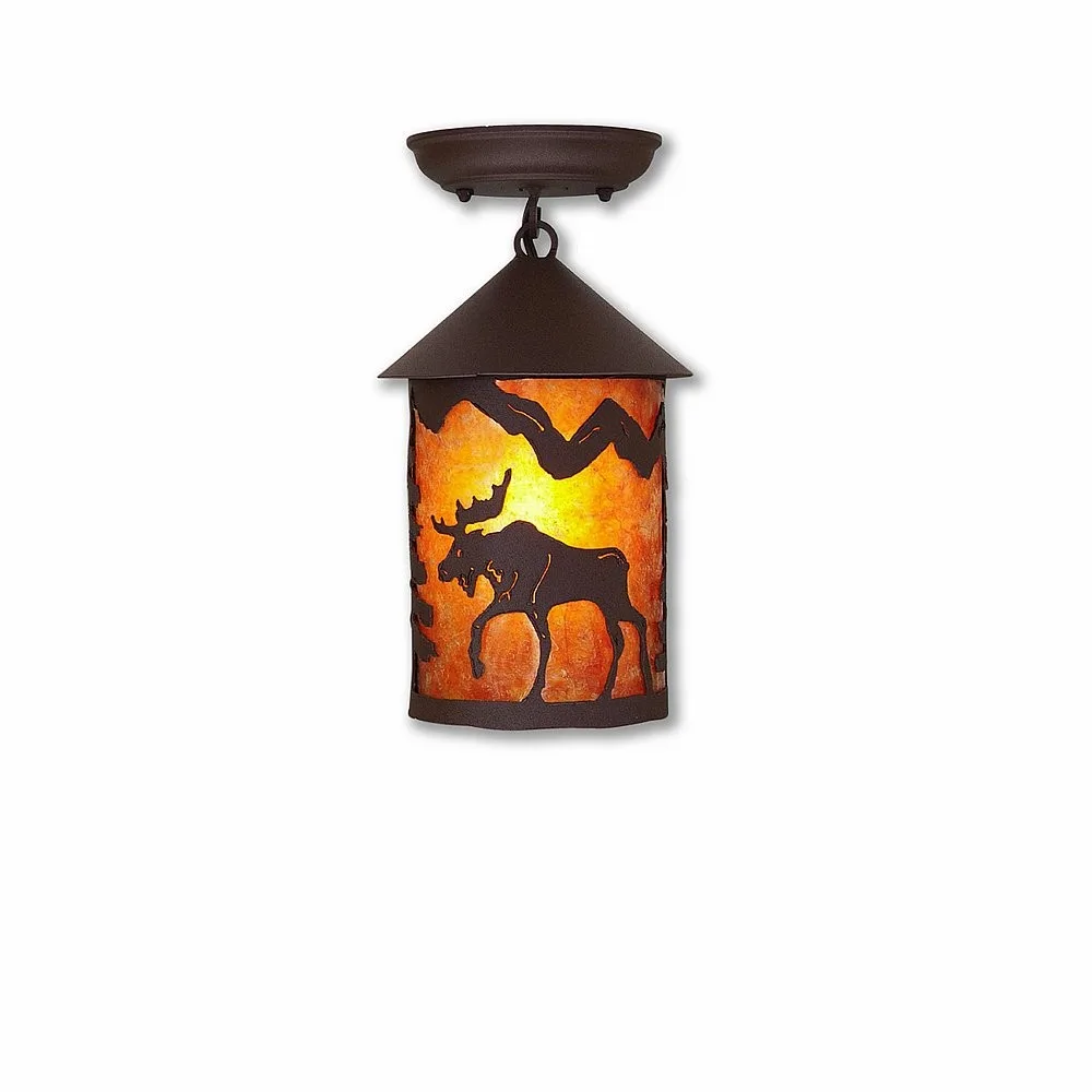 Cascade-Mountain Moose Rustic Brown One Light Semi Flush Mount in Rustic Brown