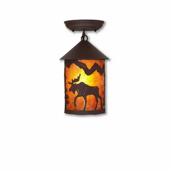 Cascade-Mountain Moose Semi-Flush Mount in Rustic Brown