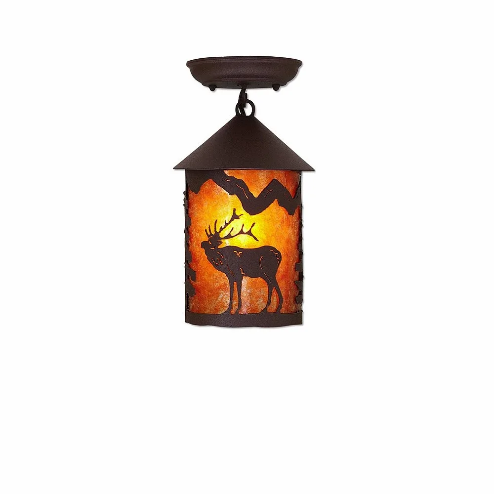 Cascade-Mountain Elk Rustic Brown One Light Semi Flush Mount in Rustic Brown