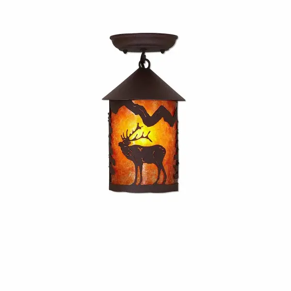 Cascade-Mountain Elk Rustic Brown Semi-Flush Mount