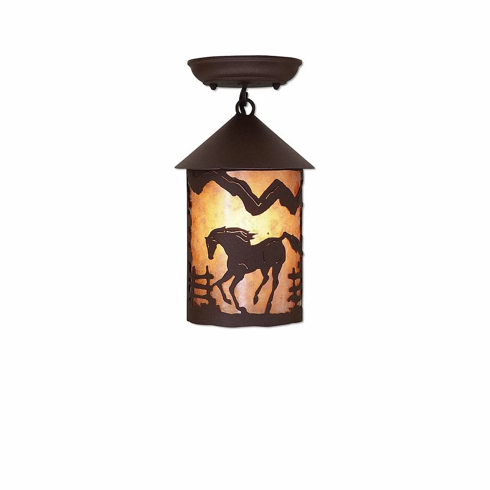 Cascade-Mountain Horse One Light Semi Flush Mount in Rustic Brown