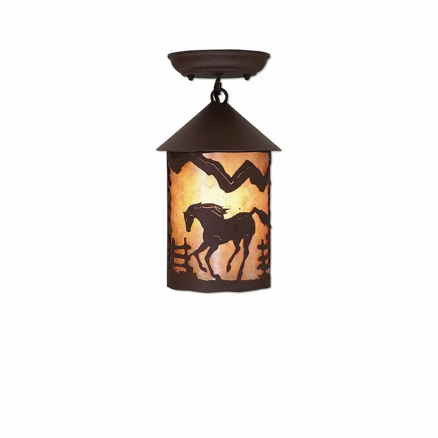 Cascade-Mountain Horse Semi-Flush Mount in Rustic Brown