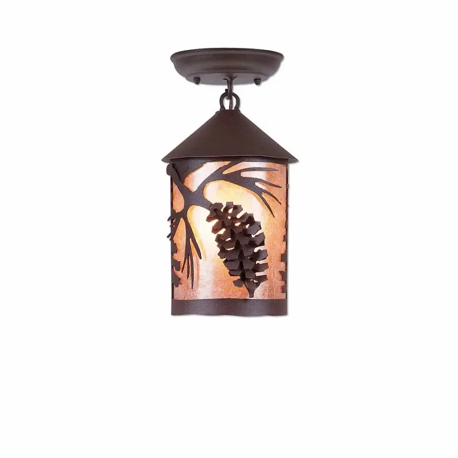 Cascade-Spruce Cone Semi Flush Mount in Rustic Brown