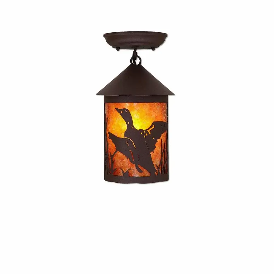 Cascade Loon Rustic Brown Semi-Flush Mount
