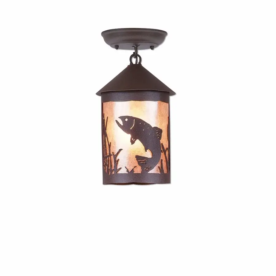 Cascade Trout Rustic Brown Semi-Flush Mount