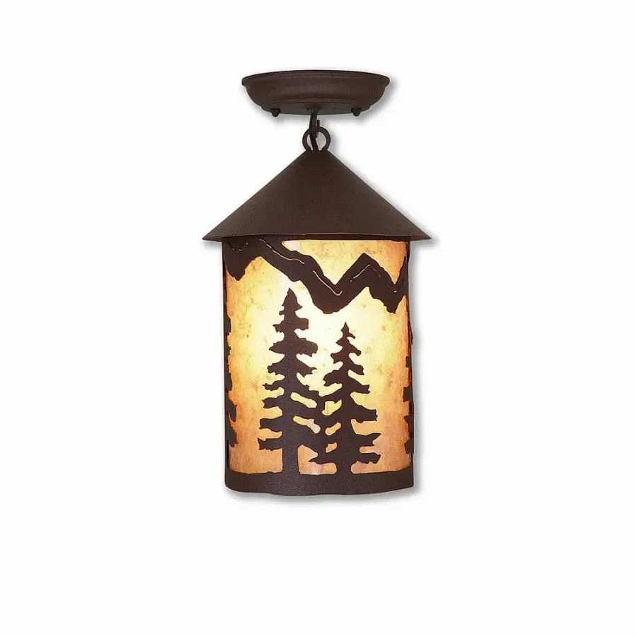 Cascade Spruce Tree Semi-Flush Mount in Rustic Brown