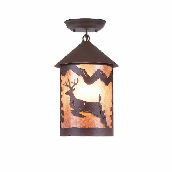 Cascade-Valley Deer Semi-Flush Mount in Rustic Brown