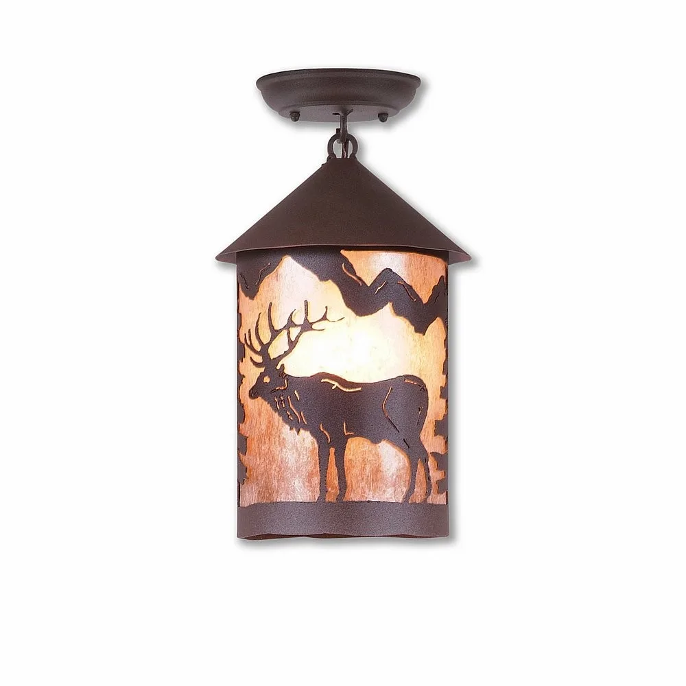 Cascade-Valley Elk One Light Semi Flush Mount in Rustic Brown