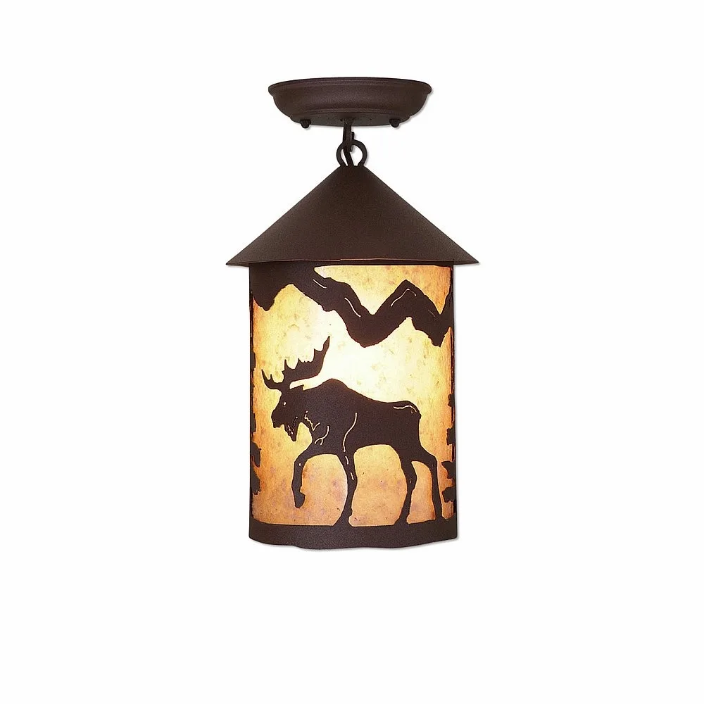 Cascade-Mountain Moose Rustic Brown One Light Semi Flush Mount in Rustic Brown