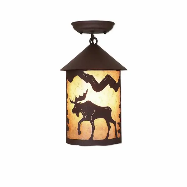 Cascade-Mountain Moose Semi-Flush Mount in Rustic Brown