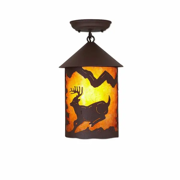Cascade-Mountain Deer Rustic Brown Semi Flush Mount