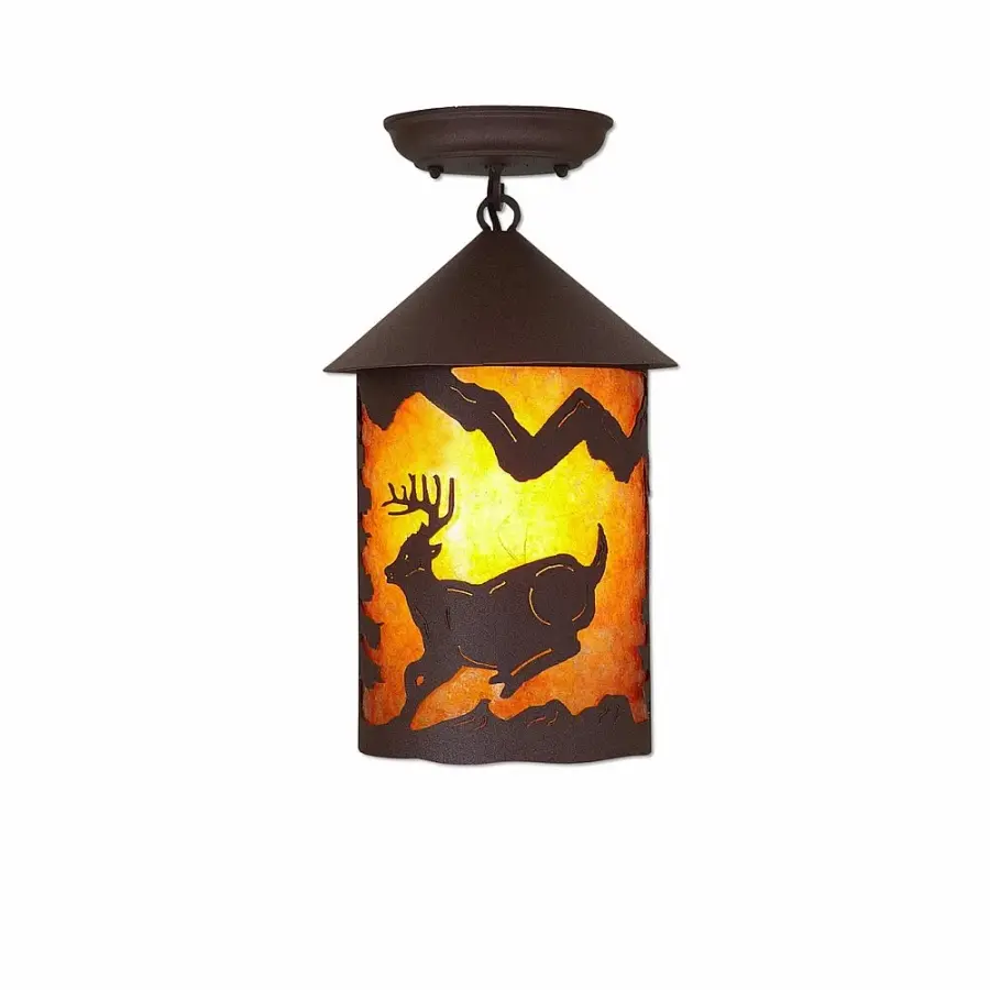 Cascade-Mountain Deer Rustic Brown Semi Flush Mount