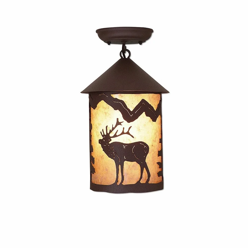 Cascade-Mountain Elk Rustic Brown One Light Semi Flush Mount in Rustic Brown