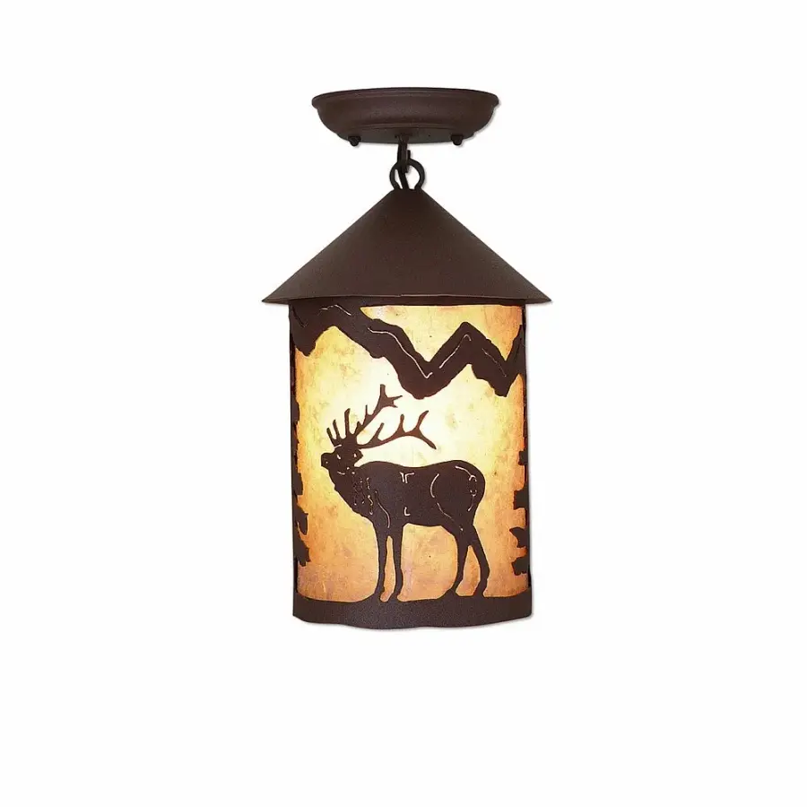 Cascade-Mountain Elk Semi-Flush Mount in Rustic Brown