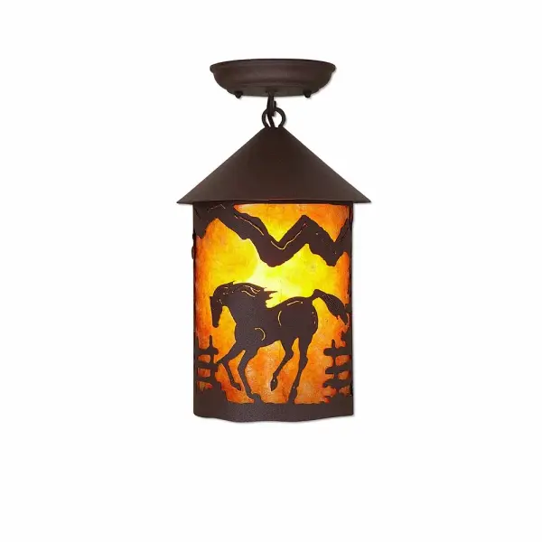 Cascade-Mountain Horse Semi-Flush Mount in Rustic Brown