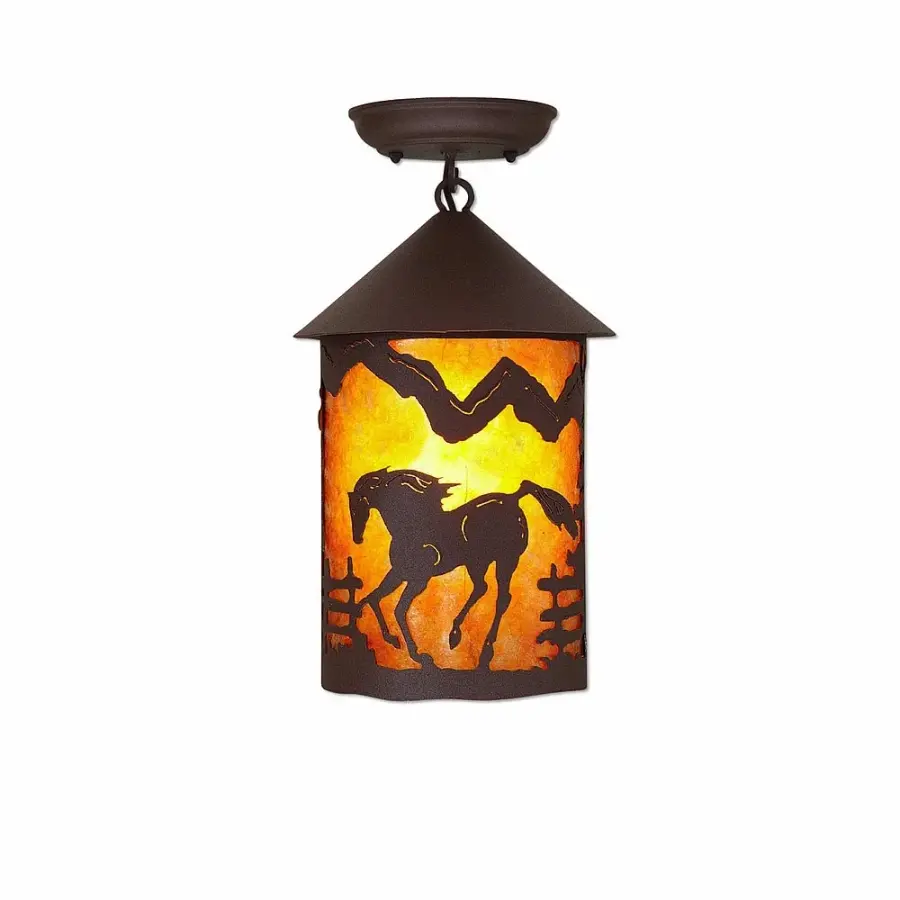 Cascade-Mountain Horse Semi-Flush Mount in Rustic Brown