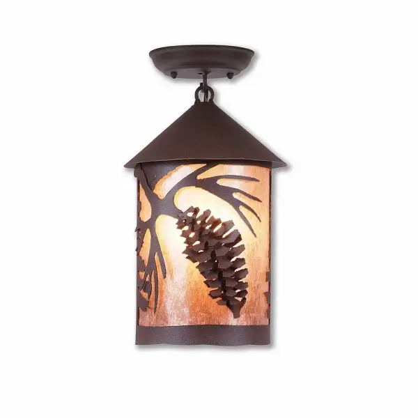 Cascade-Spruce Cone Semi Flush Mount in Rustic Brown