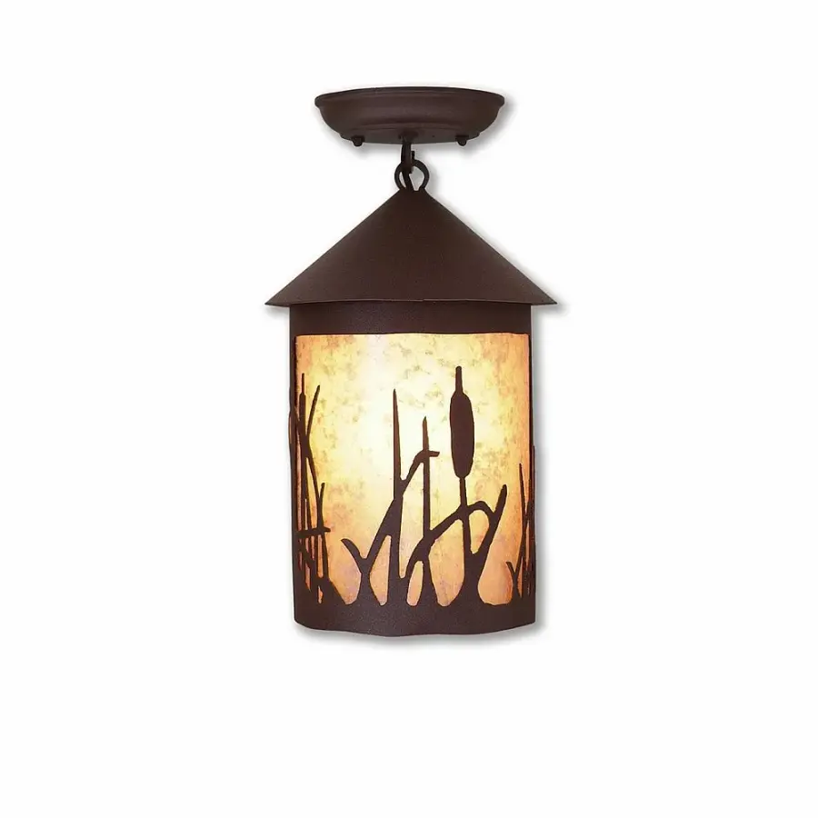 Cascade-Cattails Semi-Flush Mount in Rustic Brown