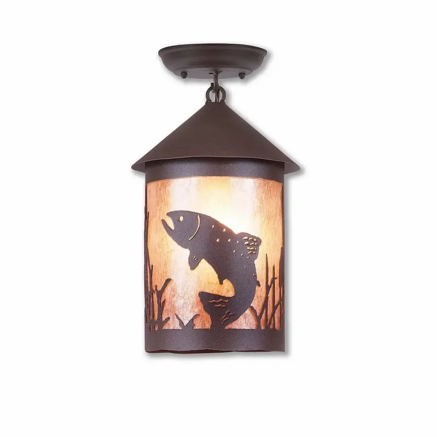 Cascade Trout Rustic Brown Semi-Flush Mount