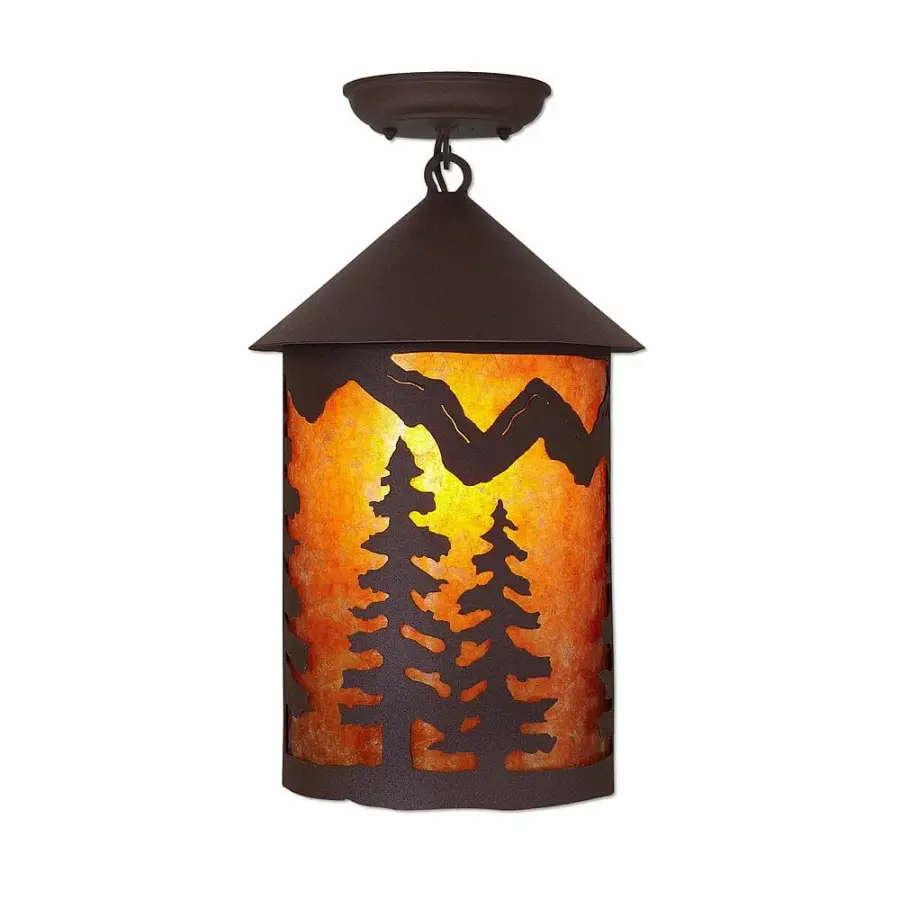 Cascade Spruce Tree Semi-Flush Mount in Rustic Brown