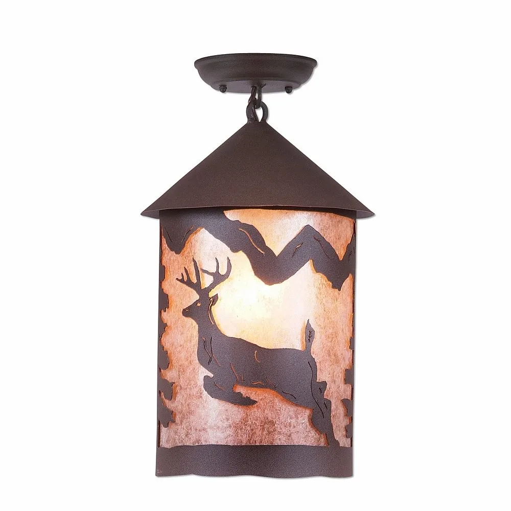 Cascade-Valley Deer One Light Semi Flush Mount in Rustic Brown