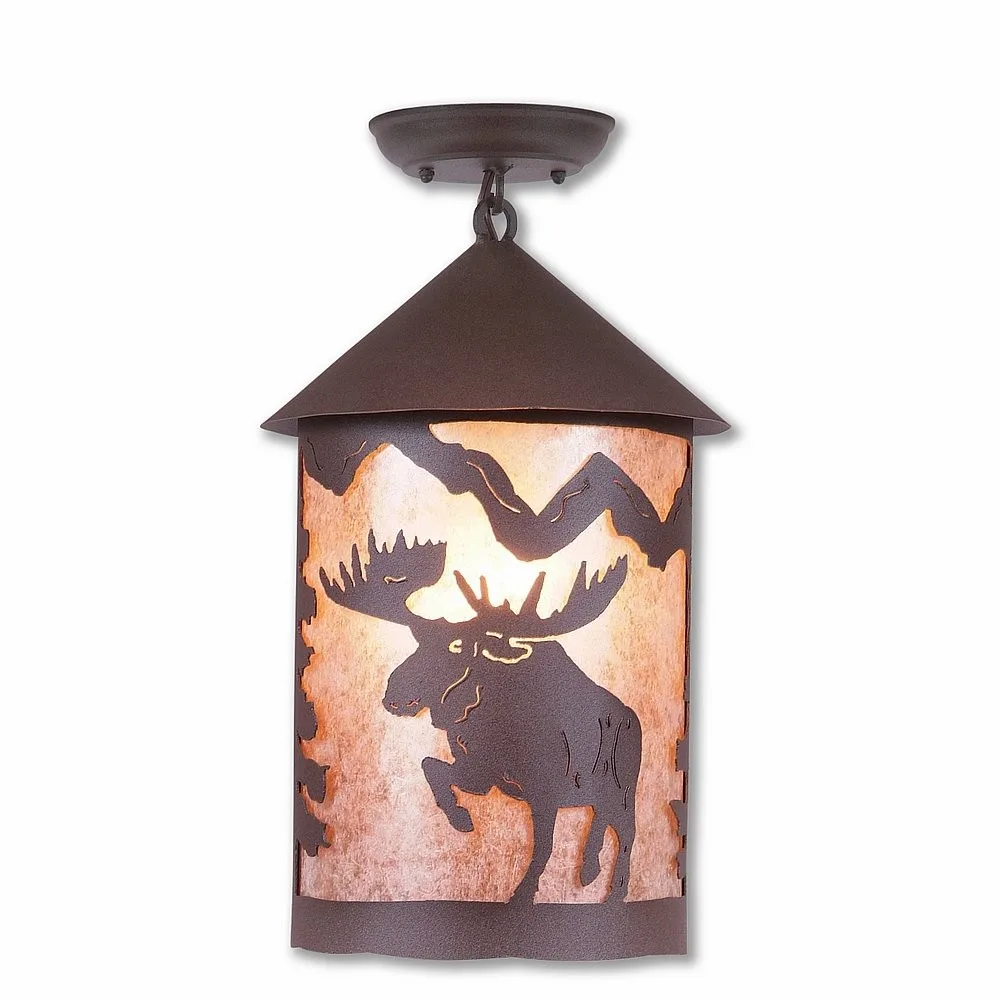 Cascade-Alaska Moose One Light Semi Flush Mount in Rustic Brown