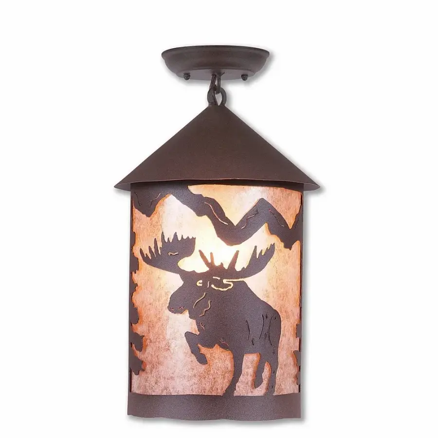 Cascade Alaska Moose Semi-Flush Mount in Rustic Brown