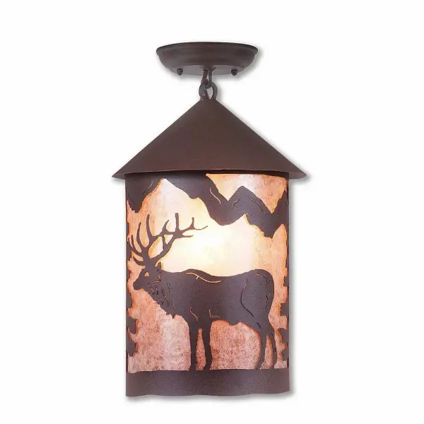 Cascade Valley Elk Semi-Flush Mount in Rustic Brown