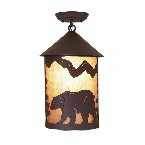 Cascade-Mountain Bear Rustic Brown Semi Flush Mount