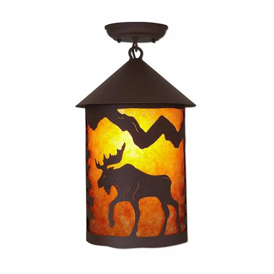 Cascade-Mountain Moose Semi-Flush Mount in Rustic Brown