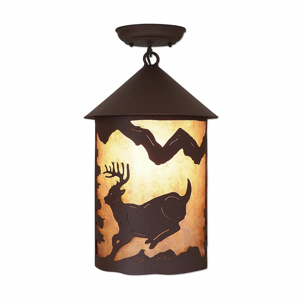 Cascade-Mountain Deer Rustic Brown One Light Semi Flush Mount in Rustic Brown