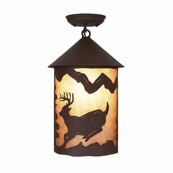 Cascade-Mountain Deer Semi-Flush Mount in Rustic Brown